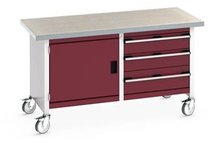 41002102.** Bott Cubio Mobile Storage Workbench 1500mm wide x 750mm Deep x 840mm high supplied with a Linoleum worktop (particle board core with grey linoleum surface and plastic edgebanding), 3 x drawers (2 x 150mm & 1 x 200mm high) and 1 x 500mm high...